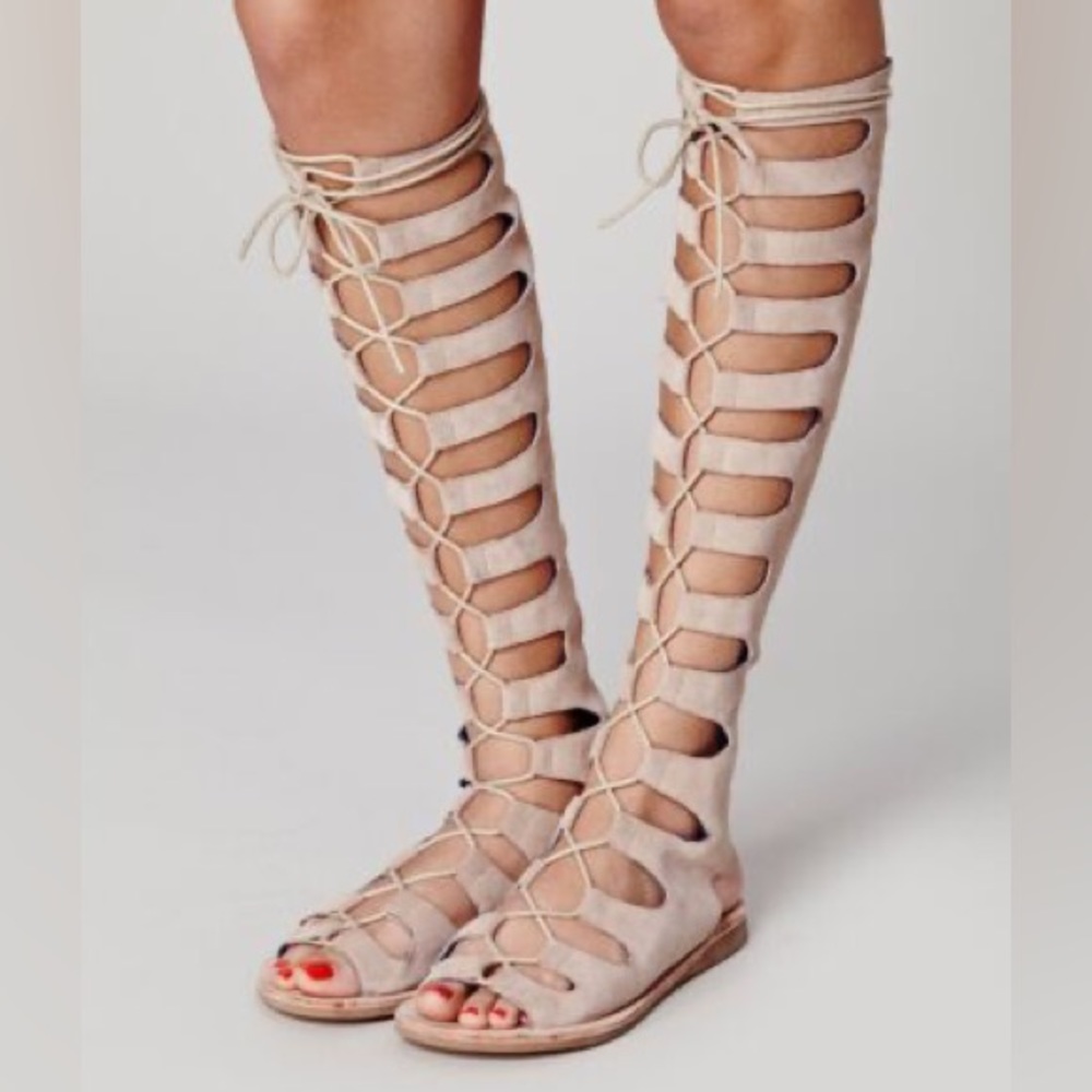 Jeffrey Campbell X Free People Rae Gladiator Knee High Lace Up Boho Sandal - Picture 3 of 9